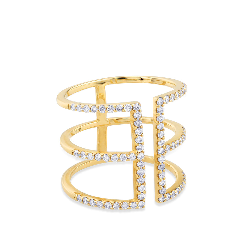 Sortija GeometriCh de oro amarillo con hileras de diamantes
