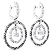 Pendientes GeometriCh  de oro blanco con círculos concéntricos de diamantes blancos y negros