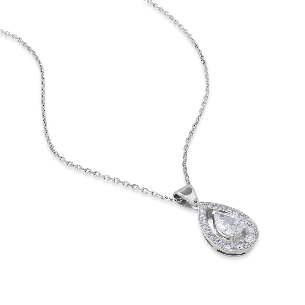 Colgante de oro blanco con diamante talla perilla y brillantes