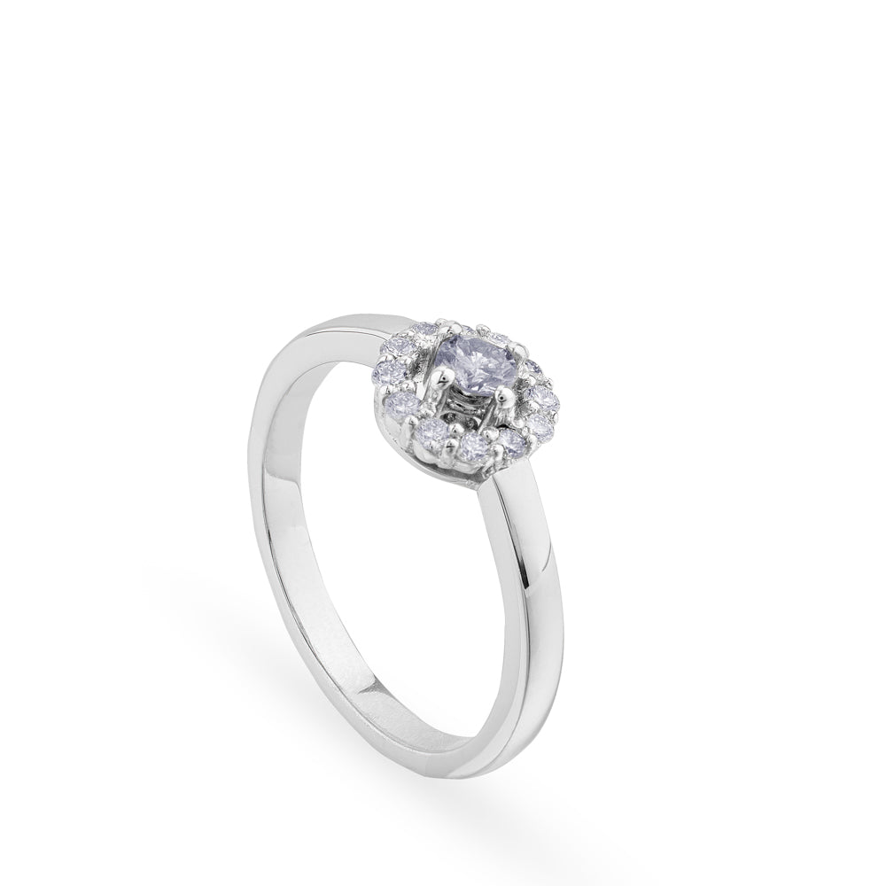 Solitario de oro blanco 4 garras con orla de brillantes|Chocrón Joyeros