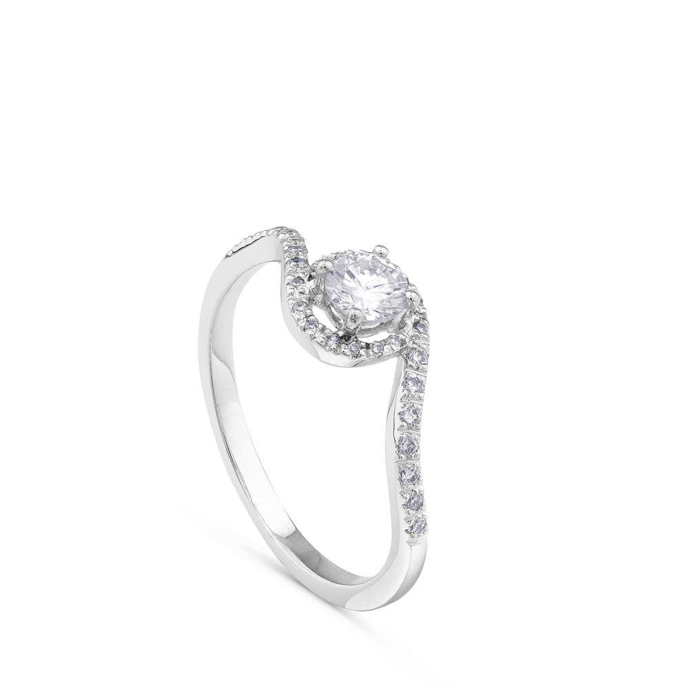 Solitario oro blanco 4 garras orla pavé de brillantes|Chocrón Joyeros