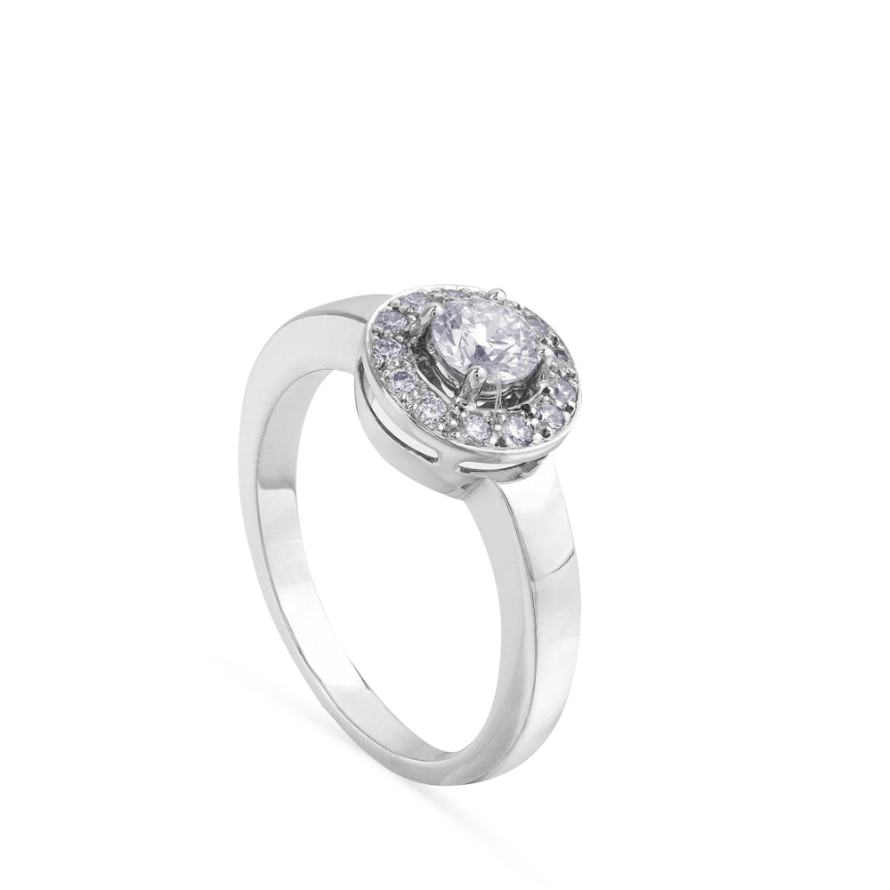 Solitario oro blanco 4 garras y orla de brillantes|Chocrón Joyeros