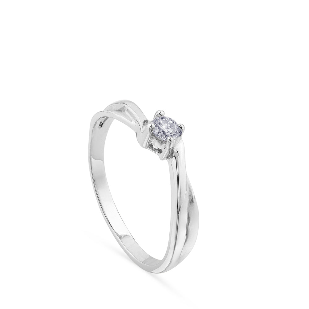 Solitario oro blanco 0,11 quilates 4 garras montura cruzada|Chocrón Joyeros