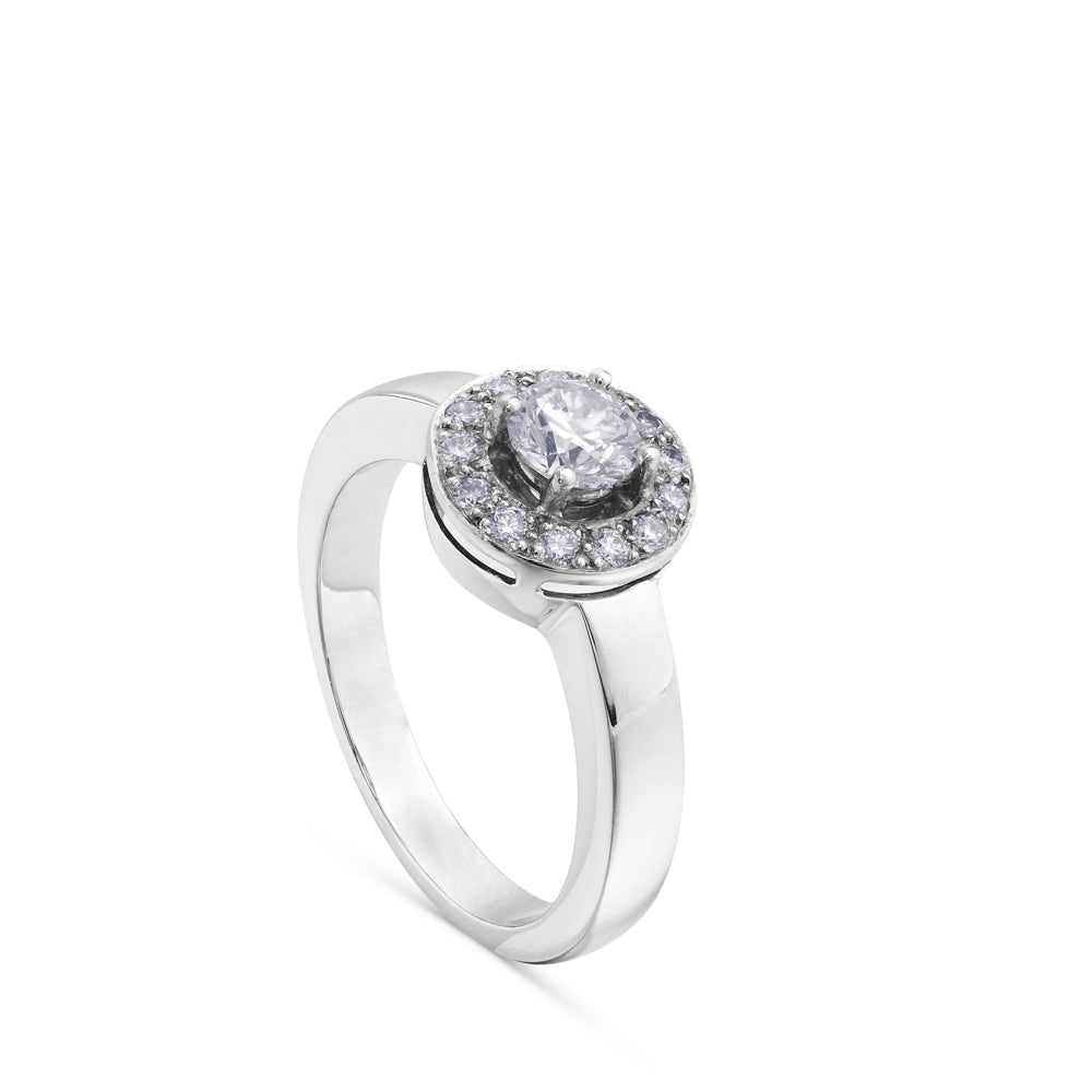 Anillo de compromiso solitario oro blanco 0,38 quilates 4 orla de brillantes |Chocrón Joyeros