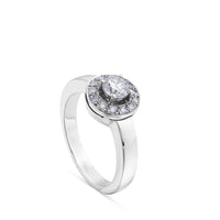 Anillo de compromiso solitario oro blanco 0,38 quilates 4 orla de brillantes |Chocrón Joyeros