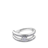 Solitario "Twins" de oro blanco con diamante central 0.34 quilates en garra y pavé en montura