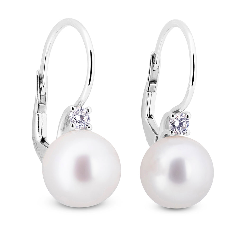 Pendientes-oro-blanco-diamantes-perlas - Ref J4839PB