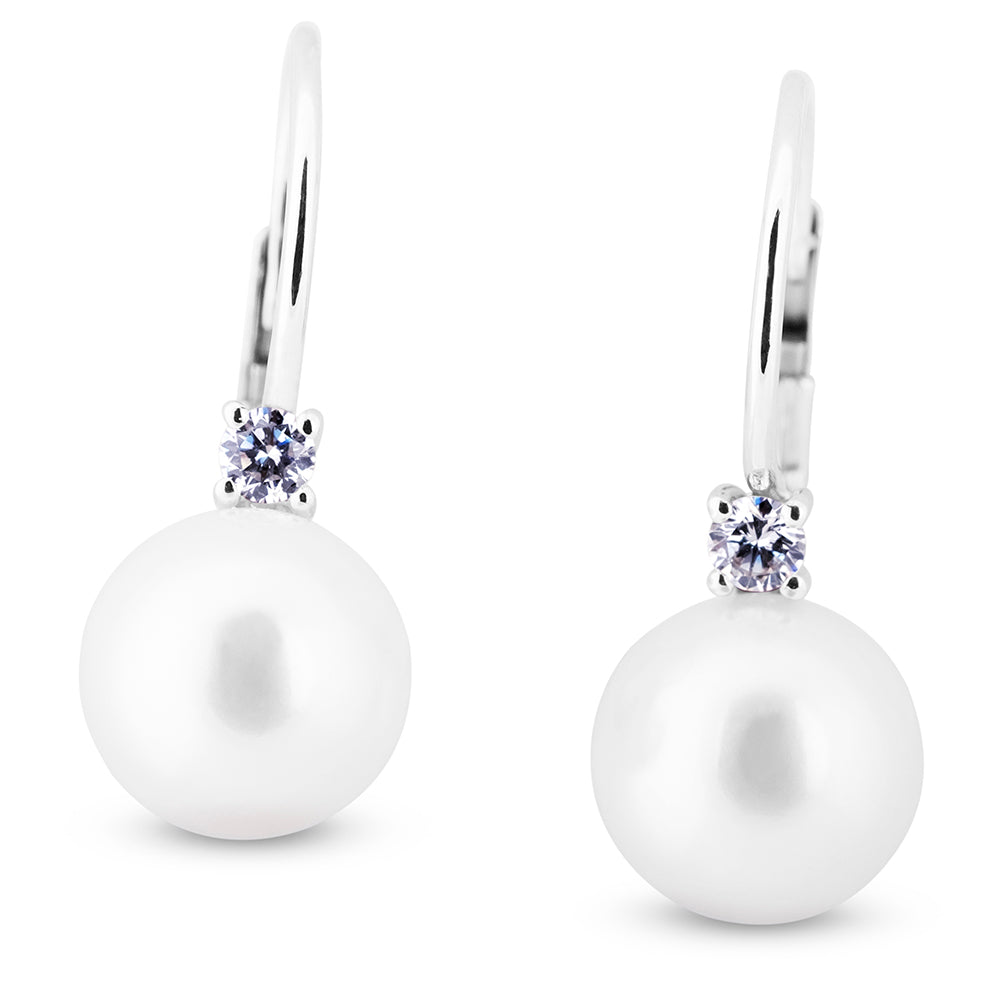 Pendientes-oro-blanco-diamantes-perlas - Ref J4839PB