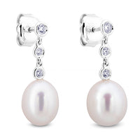 Pendientes-largos-oro-blanco-diamantes-chaton-perlas - Ref J4840PB