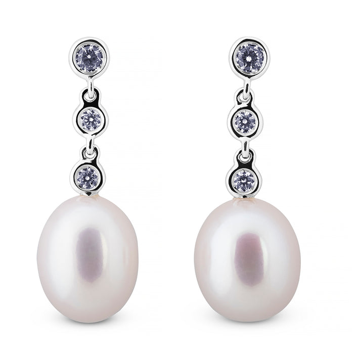 Pendientes-largos-oro-blanco-diamantes-chaton-perlas - Ref J4840PB