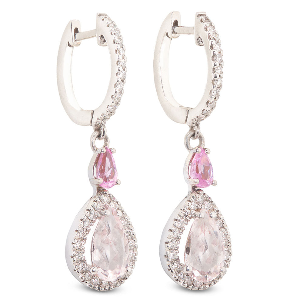 Pendientes en lagrima de oro blanco con diamantes y morganita