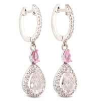 Pendientes en lagrima de oro blanco con diamantes y morganita