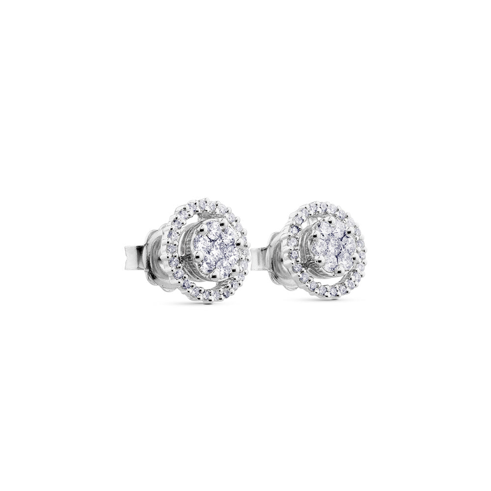 Pendientes de oro blanco con diamantes y orla de diamantes
