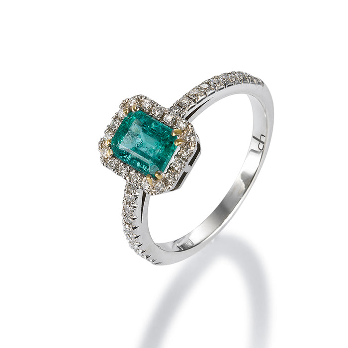 Sortija-oro-blanco-esmeralda-diamantes - Ref J4955SB Chocrón Joyeros