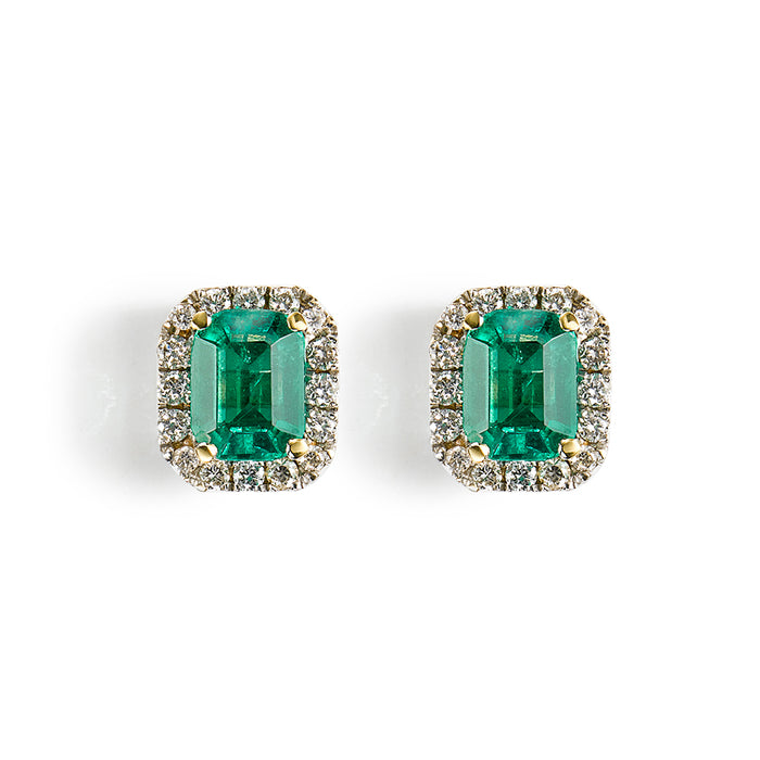 Pendientes-oro-blanco-esmeralda-diamantes - Ref J4956PB