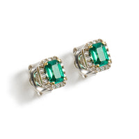 Pendientes "Royal Trilogy" de oro blanco con esmeralda y diamantes