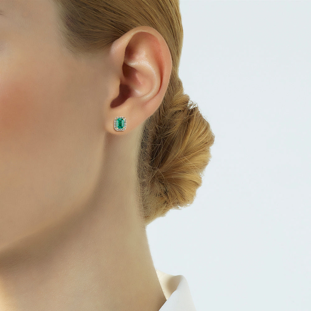 Pendientes "Royal Trilogy" de oro blanco con esmeralda y diamantes