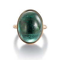 Sortija de oro rosa con turmalina verde oval