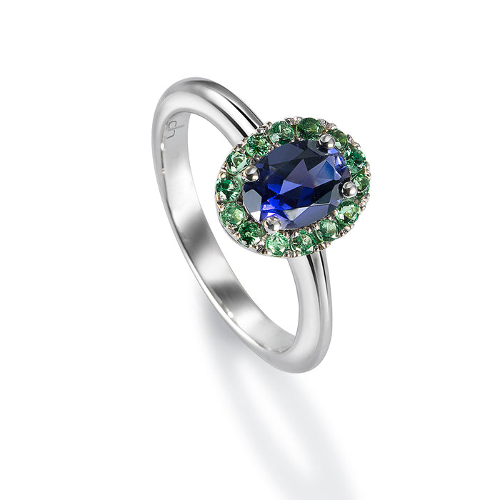 Solitario-oro-blanco-zafiro-oval-orla-peridoto - Ref J4975SO