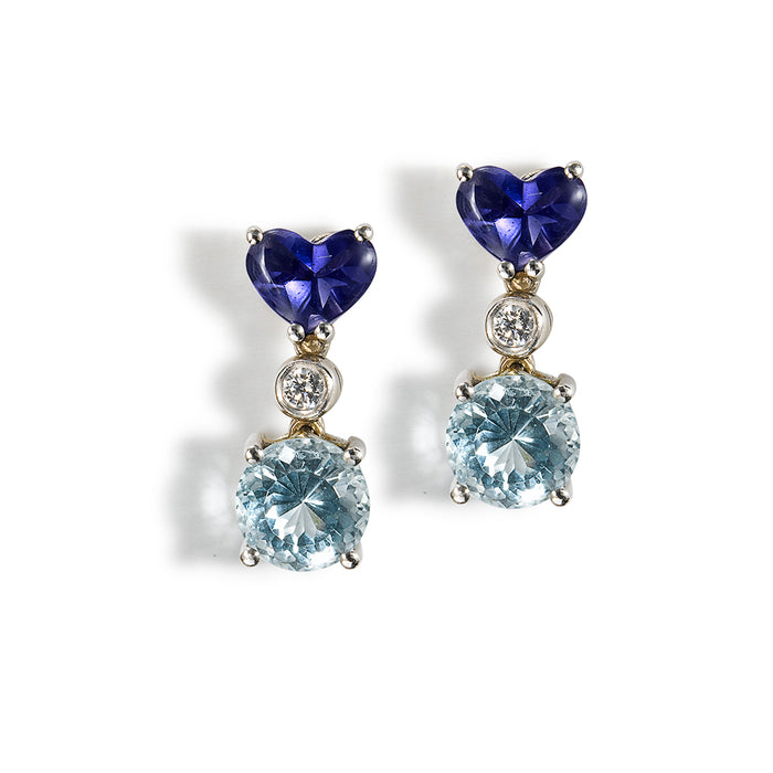 Pendientes-corazon-oro-blanco-amatista-brillante-aguamarina - Ref J4977PB