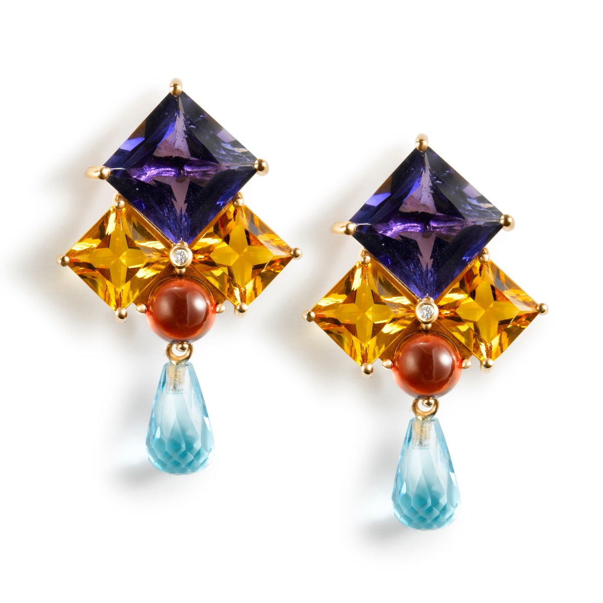Pendientes-largos-oro-rosa-amatista-brillante-topacio-citrino-granate - Ref J4979PB