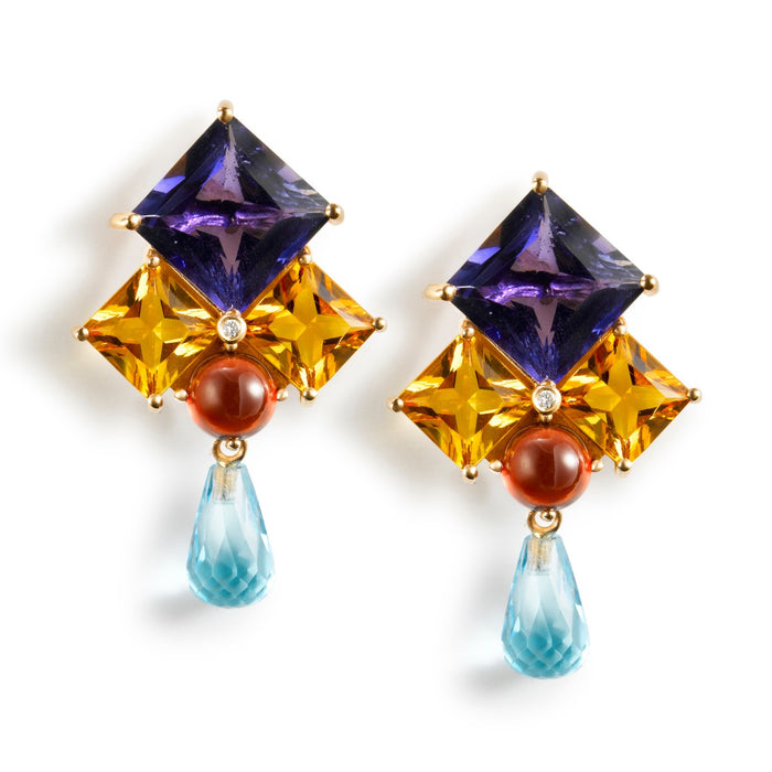 Pendientes-largos-oro-rosa-amatista-brillante-topacio-citrino-granate - Ref J4979PB