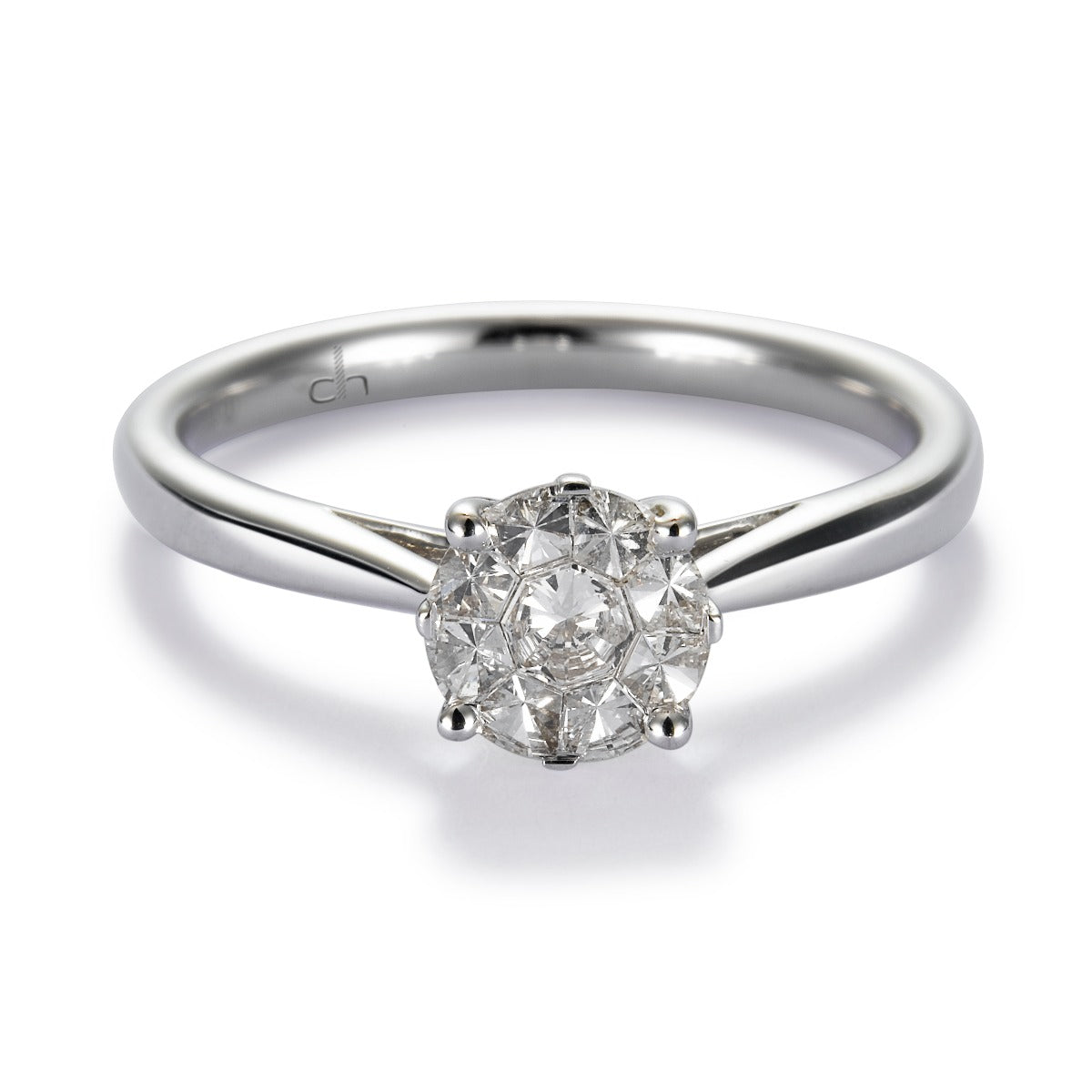 Sortija Bouquet  de oro blanco con diamantes y engaste invisible en 8 garras
