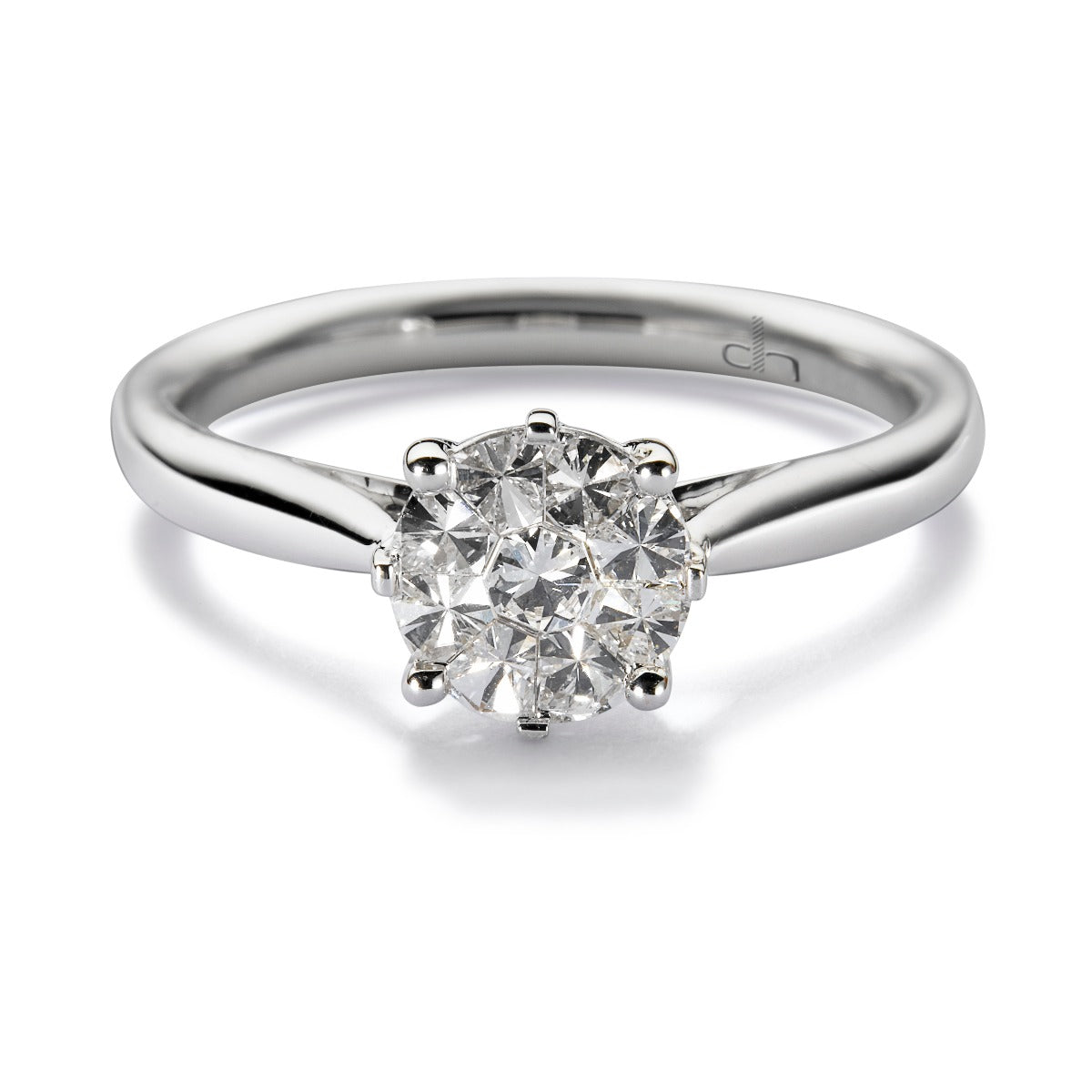 Sortija Bouquet de oro blanco con diamantes y engaste invisible en 8 garras
