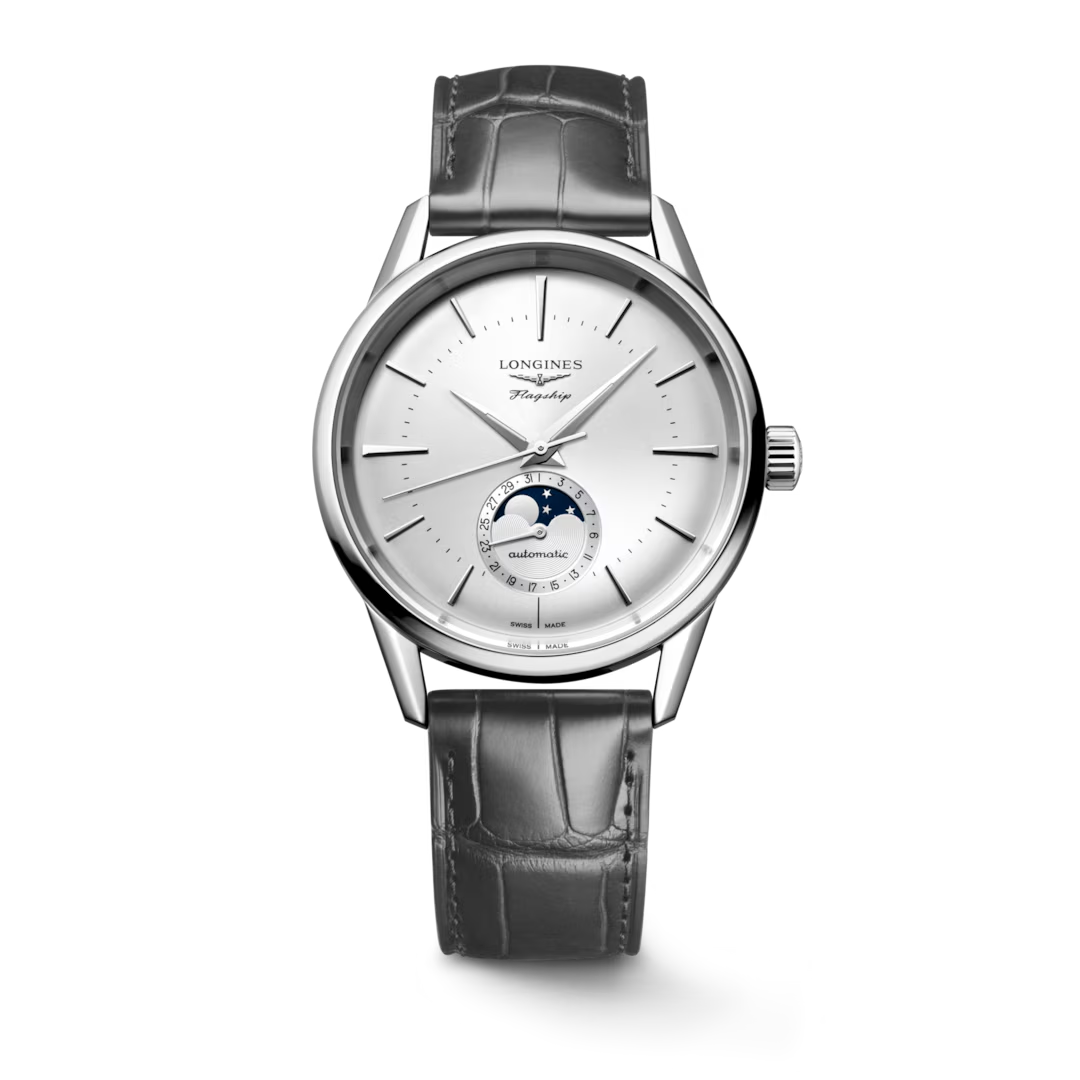 Longines_Flagship_Heritage_Moonphase_esfera_plateada_38mm