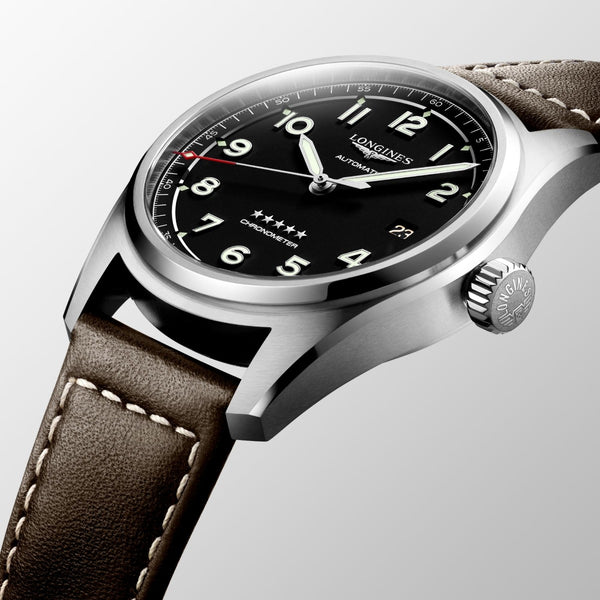 detalle Longines Spirit Acero Esfera Negra 40 mm Auto