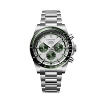 Longines Conquest Cronógrafo esfera blanca bisel verde 42mm