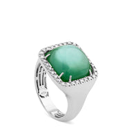 Sortija ancha de oro blanco con diamantes ice, zafiros rosas y zafiros amarillos