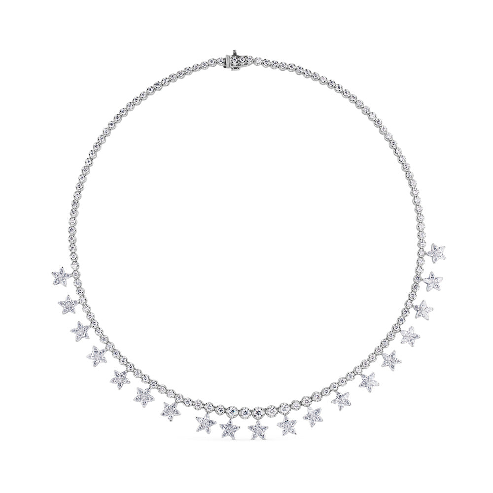 Collar Riviere de oro blanco con estrellas de diamantes