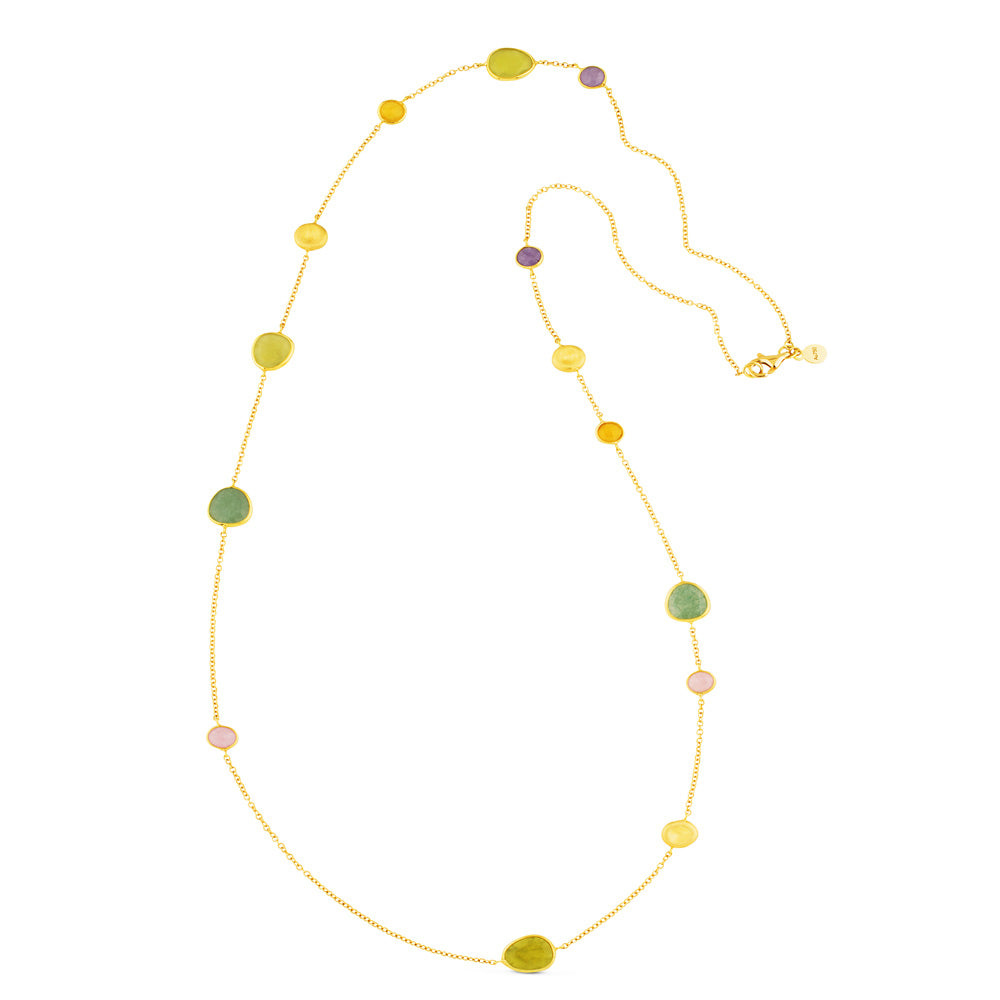 Collar de oro amarillo con turquesas (90 cm)