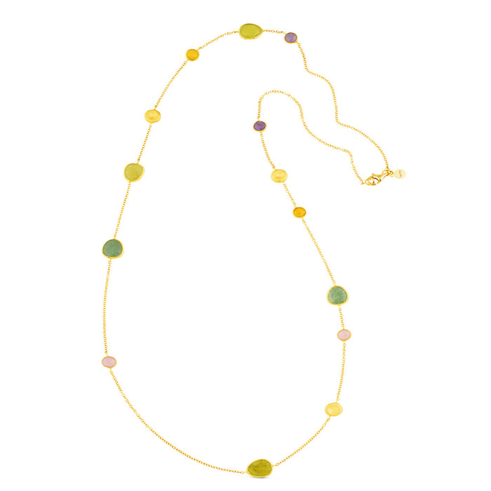 Collar de oro amarillo con turquesas (90 cm)