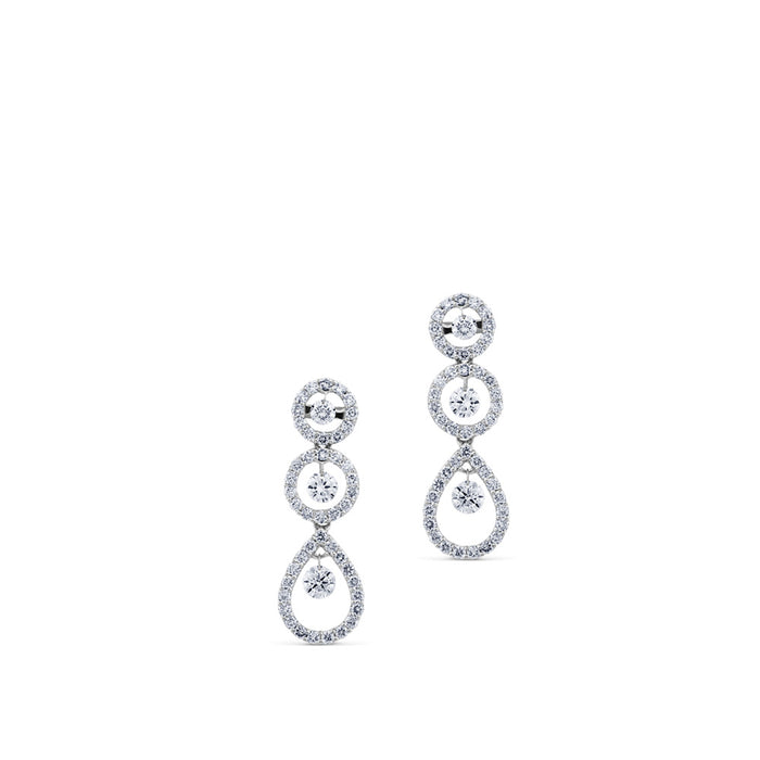 Pendientes largos de oro blanco con pavé de diamantes y diamantes al aire