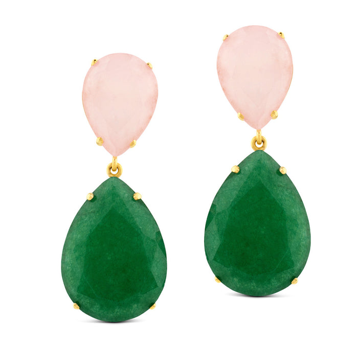 Pendientes de oro con jade y cuarzo rosa
