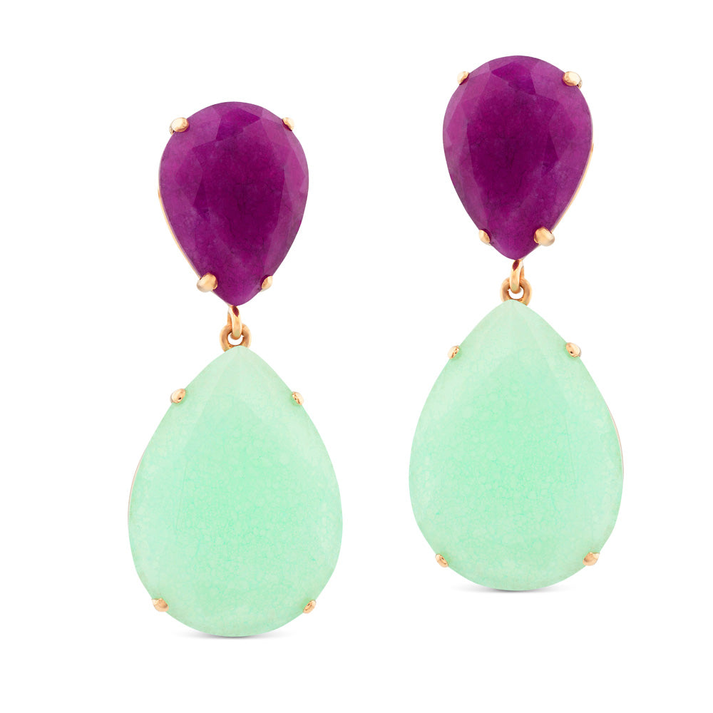 Pendientes "Lollipop" de oro rosa con cuarzo verde y cuarzo violeta