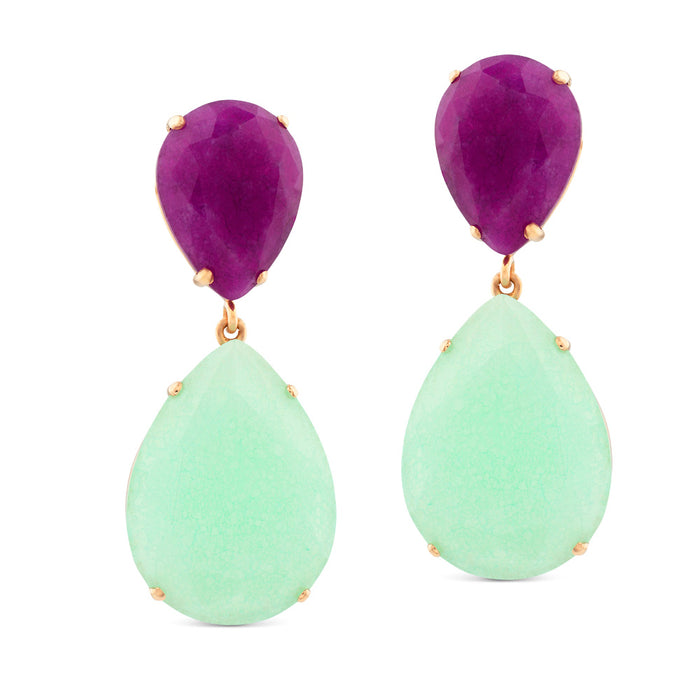 Pendientes "Lollipop" de oro rosa con cuarzo verde y cuarzo violeta