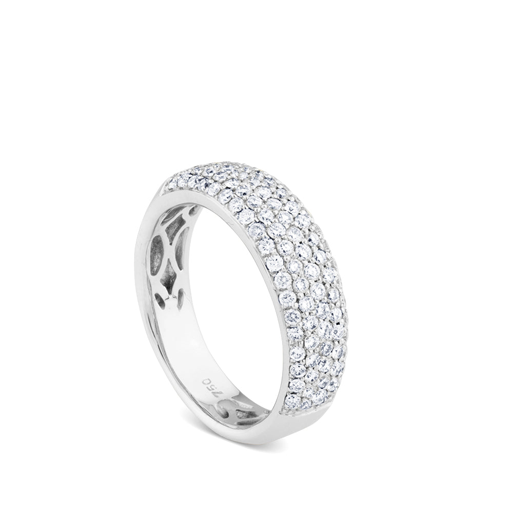 Sortija media caña ancha de oro blanco con pavé de diamantes de 0,89 quilates