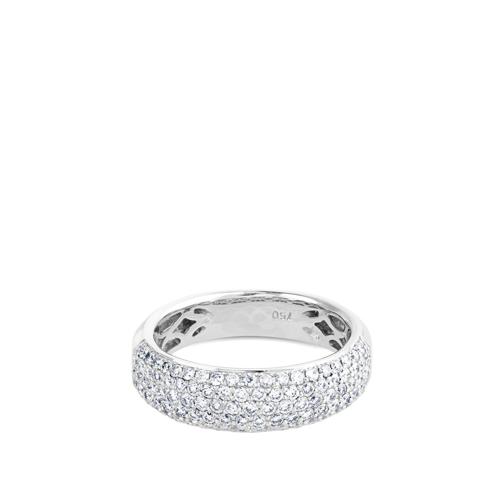Sortija media caña ancha de oro blanco con pavé de diamantes de 0,89 quilates