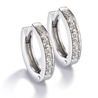 Pendientes de aro pequeños de oro blanco con diamantes en carril 0.17 quilates