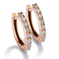 Pendientes de aro pequeños de oro rosa con diamantes en garra 0.25 quilates
