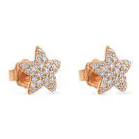 Pendientes de oro rosa forma estrella con pavé de diamantes