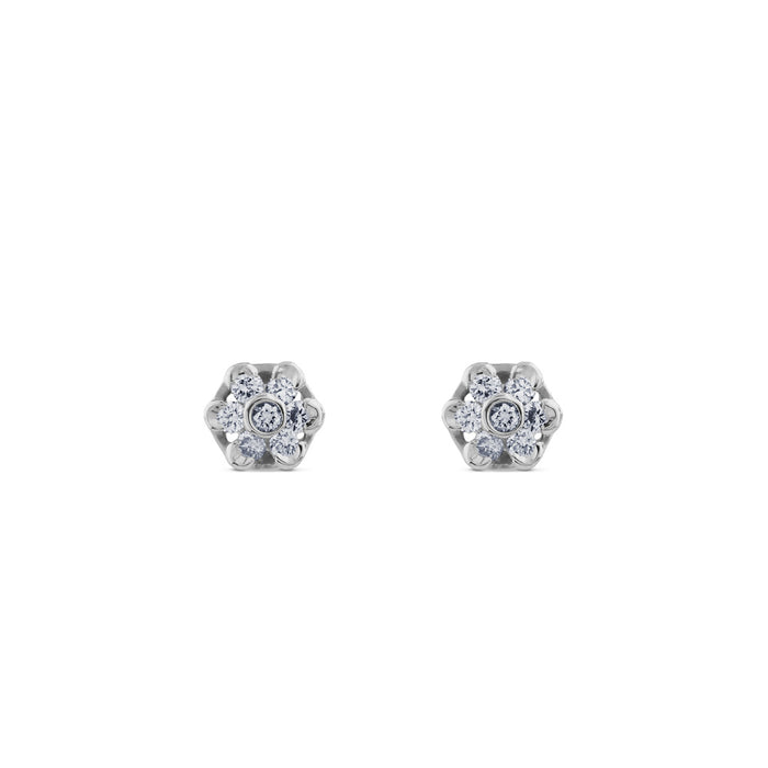 Pendientes-oro-blanco-flor-diamantes - Ref J4368TB