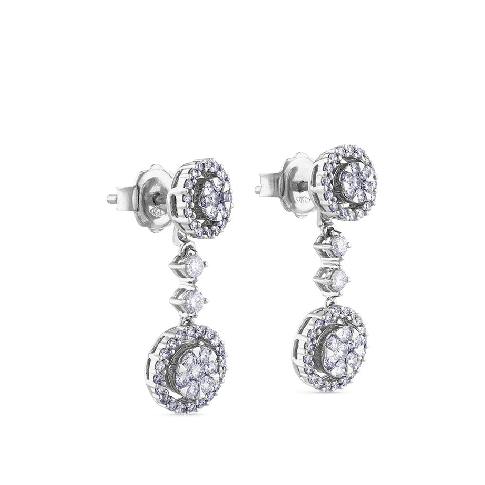 Pendientes largos desmontables de oro blanco con diamantes