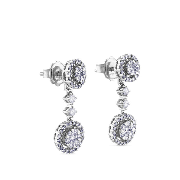 Pendientes largos desmontables de oro blanco con diamantes