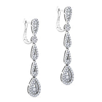 Pendientes largos de oro blanco con lágrimas de pavé de diamantes