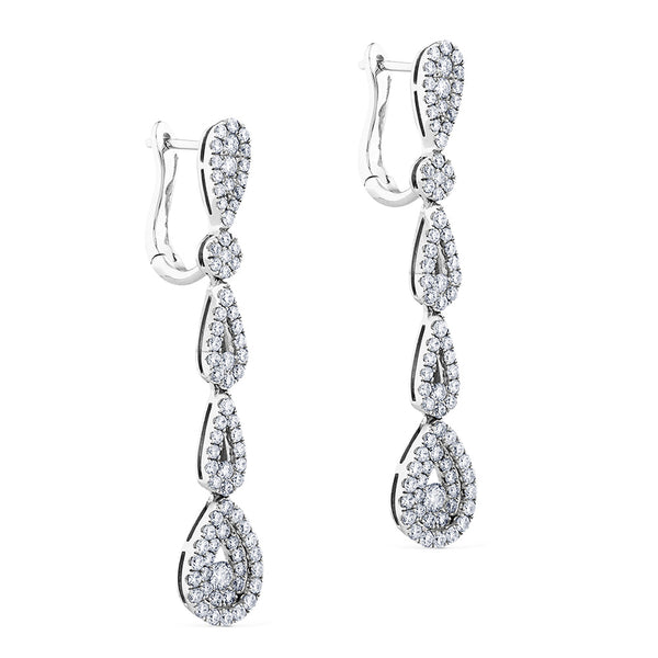 Pendientes largos de oro blanco con lágrimas de pavé de diamantes