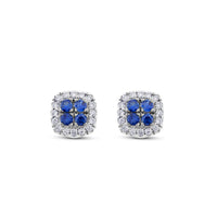 Pendientes cuadrados "Royal Trilogy" de oro blanco con diamantes y zafiros